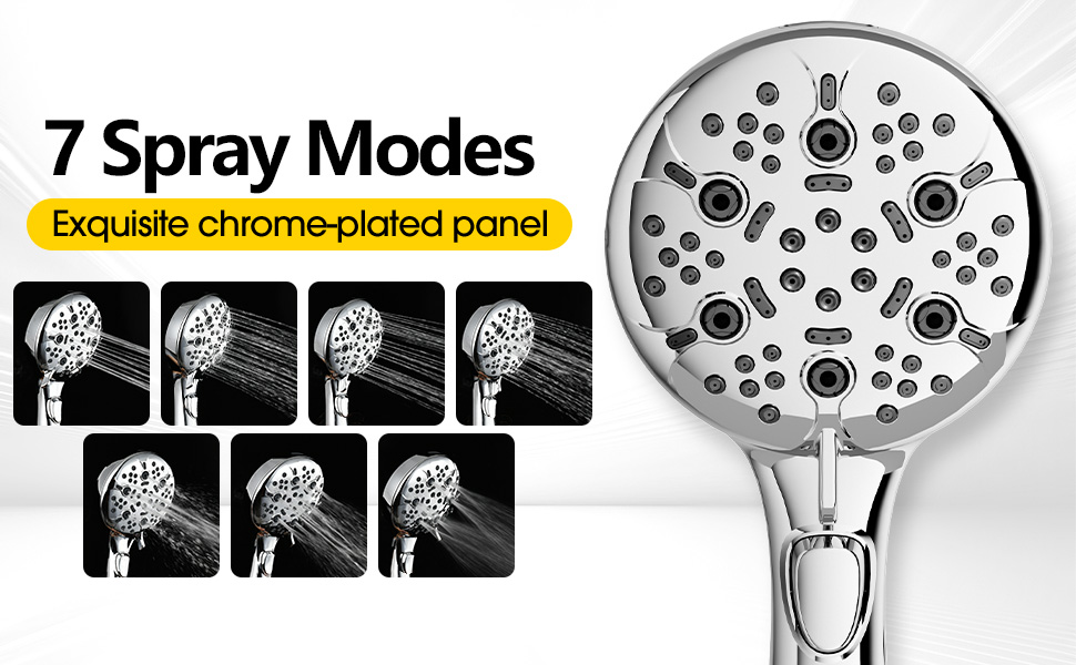 7 Spray Modes Exquisite chrome-plated panel