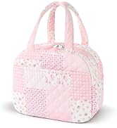 WOBAGMEN Quilted Lunch Box for Women,Coquette Aesthetic Lunch Box for Teen Girls,Cute Pink Patchw...