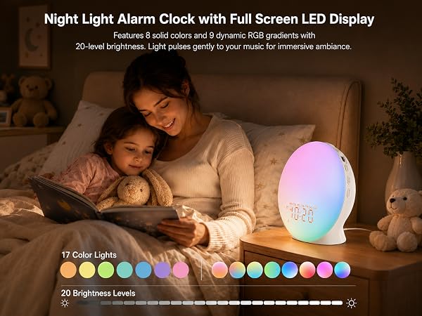 Night Light Alarm Clock with Full Screen LED Display