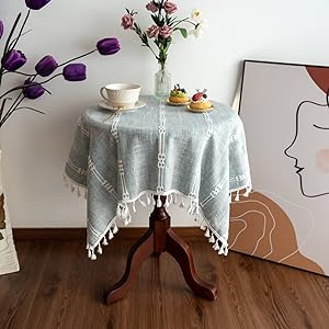 Square tablecloth, grey fringe, decorative textile, small tablecloth