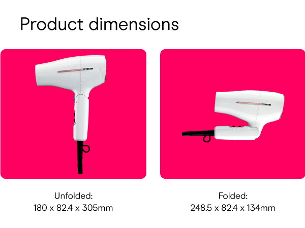 Conair small, mini, and compact hair dryer for travel. Handle folds for easy storage.