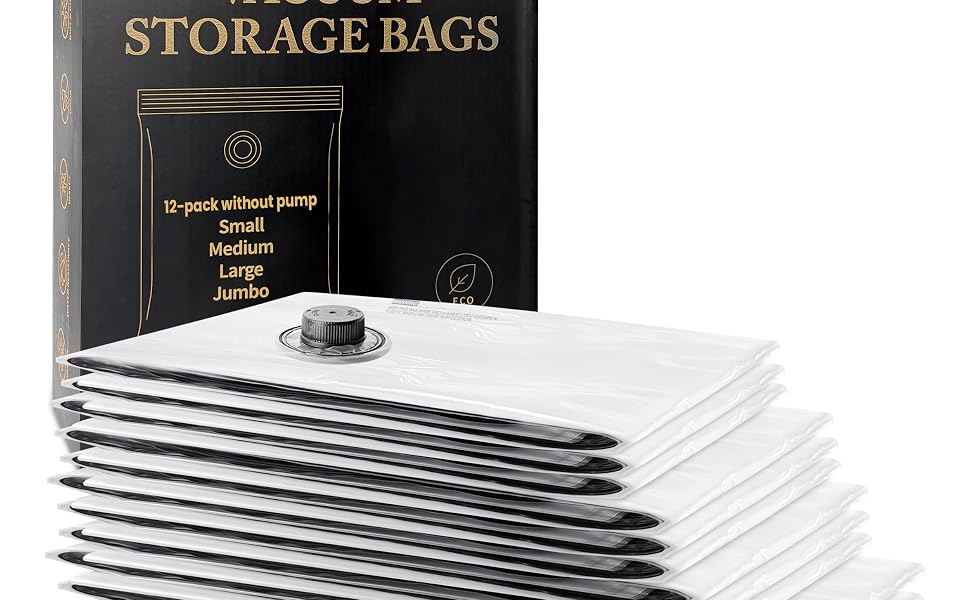 CasaZX vacuum storage bags 12 pack without pump with airtight valve for clothes and bedding storage