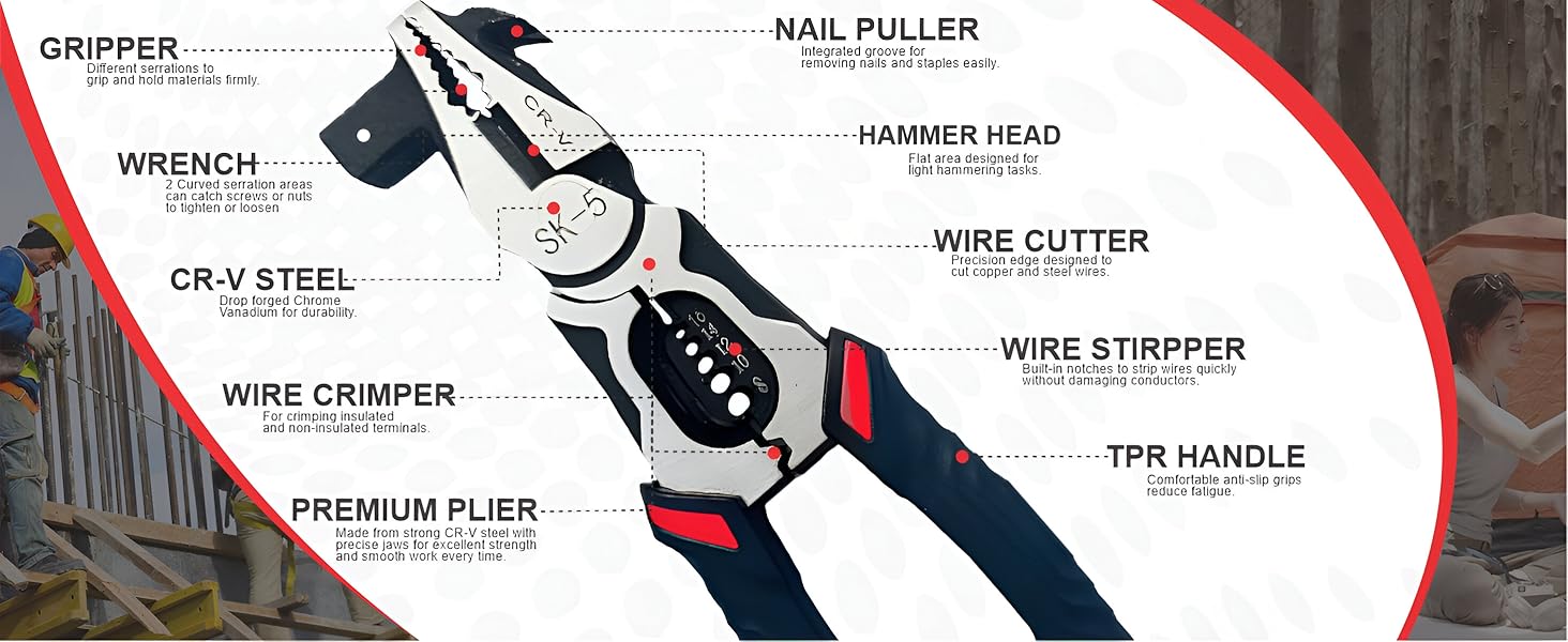All in One Electrical Plier Heavy Duty Multifunction Wire Tools Precision Cutter Crimpers
