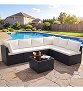 Sweetcrispy 7-Piece Outdoor Patio Sectional Sofa, Modular PE Wicker Outdoor Sectional with Thick ...