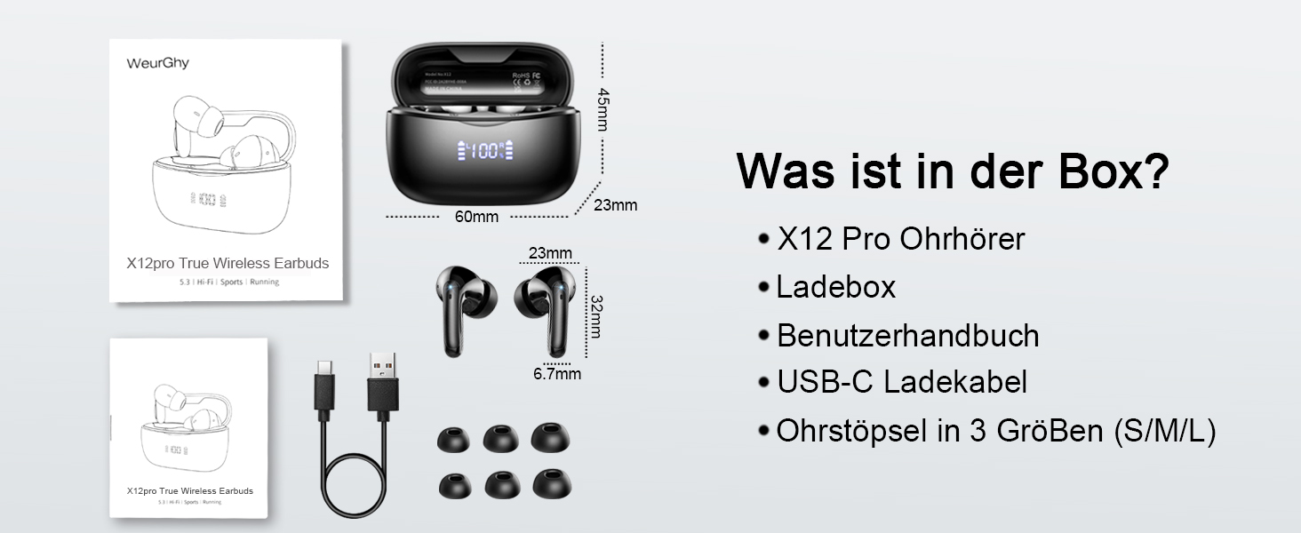 wireless earbuds packaging content display