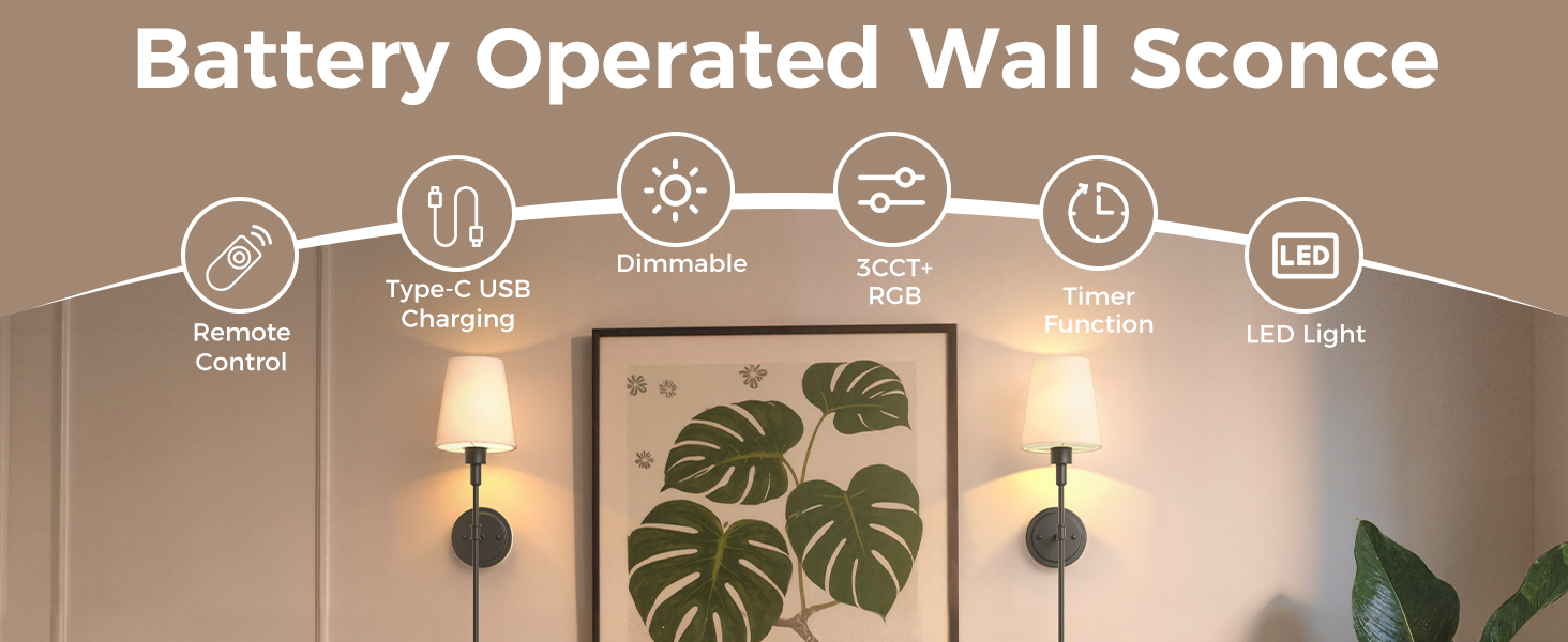 Battery Operated Wall Sconces Set of 2