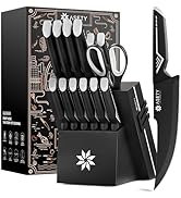 Knife Set - 15 PCS Kitchen Knife Set with Built-in Knife Sharpener Block - Stainless Steel Knife ...