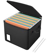 Fireproof File Box with PVC Slides for Hanging Folders, Collapsible Document Organizer Box for Ho...