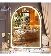 Hasipu Vanity Mirror with Lights and Bluetooth Speaker, 20"×26" Arched LED Makeup Mirror, Lighted...