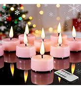 Eywamage Pink Flameless Wax Tealights with Remote Batteries, Flickering LED Tea Votive Candles Ho...