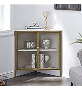 VECELO Corner Cabinet/Table, 3-Tier Shelves with Protection Door, Metal Frame Storage Shelf Organ...