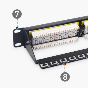 Rackmount or Wall Mount 1U 24-Port Cat 6 Network Patch Panel with Support Bar