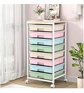 SYKIARIOL Rolling Storage Cart with Drawers,Utility Cart With 8 Drawers and Wooden Tabletop,Rolli...
