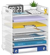 ReePlan 7 Tier Paper Organizer - Mesh Desktop File Holder with Handles for Office School Desk, Bl...