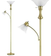 Leasgy Torchiere Floor Lamp with Adjustable Angle Reading Lamp-Glod 71IN | Standing Lamp for Bedr...