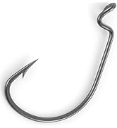 Dr.Fish 100 Pack EWG Fishing Hooks Bass Fishing Hooks Offset Shank Worm Hooks Round Bend Wide Gap...