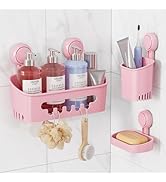 LEVERLOC Shower Caddy Suction Cup Set Shower Organizer &amp; Soap Holder &amp; Toothbrush Holder, Bathroo...