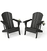 Kingdura Folding Adirondack Chairs Set of 2, Portable HDPE Outdoor Patio Chair with Wooden Textur...