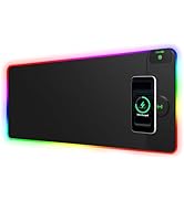 RGB Gaming Mouse Pad with 15W Magnetic Wireless Charger, 31.5'' x 11.8'' Large LED Desk Mat, 24 L...