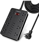 Power Strip Surge Protector, HUNIAN Flat Plug 10 Ft Long Extension Cord with 8 Widely Spaced Outl...