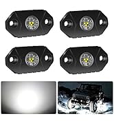 4WDKING White LED Rock Lights, 4 Pods IP68 Waterproof Underbody Glow Trail Rig Lamp LED Neon Ligh...