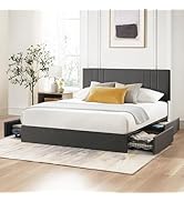 Zinus Billie Platform Bed Frame, Four Underbed Storage Drawers, Height Adjustable Headboard, Upho...