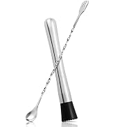 bar muddler for cocktails paired with long mixing spoon displayed on white background
