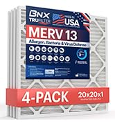 BNX TruFilter 20x20x1 Air Filter MERV 13 (4-Pack) - MADE IN USA - Electrostatic Pleated Air Condi...