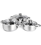 KroWallu 6-Piece Stainless Steel Pot Set, Non Stick Cookware Set with Lids (1.2 QT/1.6 QT/2.5 QT)...