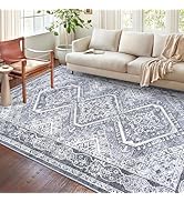 KUTA Grey Blue Rugs for Living Room, Oriental Washable Area Rug 5x7 Non-Slip, Ultra Soft Printed ...