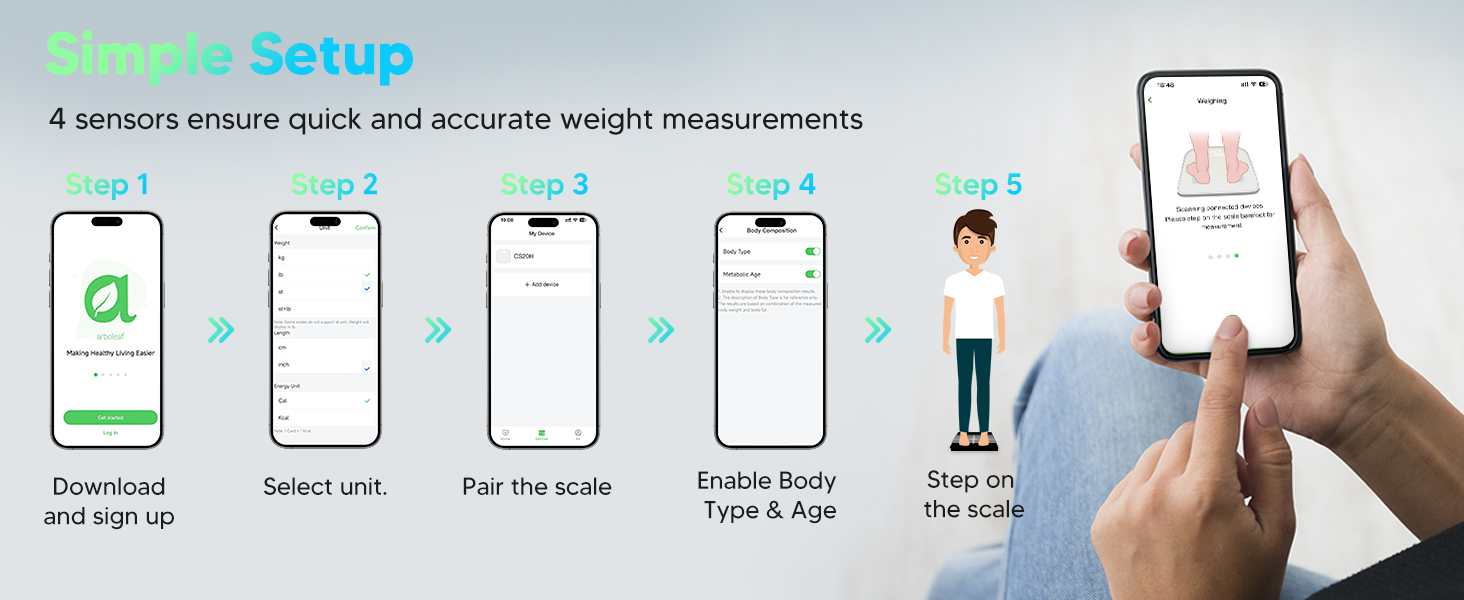 Body fat scale setup process via app in five easy steps for first-time users