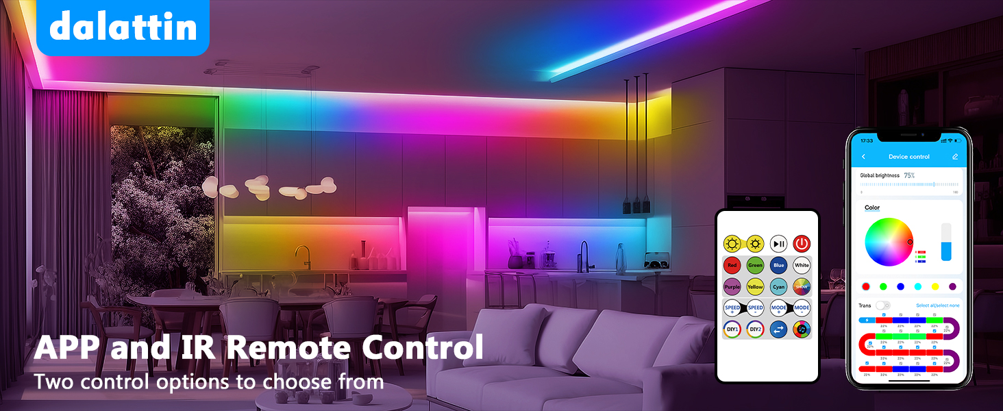 dalattin LED Strip Lights IC+RGB, 5050 Led Lights for Bedroom, DIY Multiple Colors on One Line
