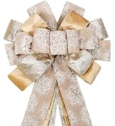 LaRibbons Large Christmas Tree Topper Bow,13 x 43 Inch Gold Glitter Snowflakes, Velvet Tree Ribbo...
