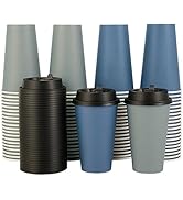 LITOPAK 100 Pack 16 oz Disposable Paper Coffee Cups with Lids for Coffee, Water, Juice, or Tea, B...