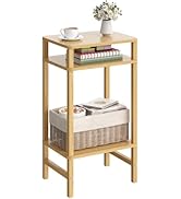 YUFAM 28in Tall Bamboo Side Table 3-Tier Small Narrow End Table, Skinny Nightstand for Small Spac...