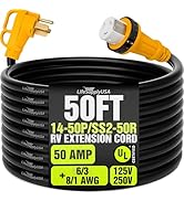 50ft RV Extension Cord 50 AMP (14-50P/SS2-50R) with 4-Prong Male and Grip Handle, Female with Twi...