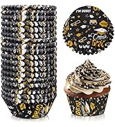 JarThenaAMCS 300Pcs Graduation Cupcake Liners Congrats Grad Paper Baking Cups Black Gold Wrappers...