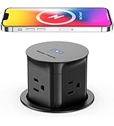 Jgstkcity Pop Up Outlet with 15W Wireless Charger,4 Outlets 15A, Splash Resistant,3 inch Desk Hol...