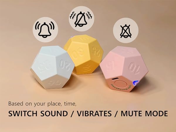 pomodoro cube timer sound beeps, vibrates, mute 3 alarm mode