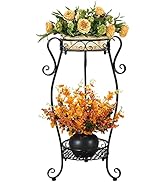 NAKUPE Metal Plant Stand, 26.3 inch Tall 2 Tier Potted Holder Rack, Heavy Duty Flower Pot Shelf f...