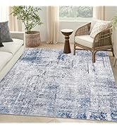 Artnice Modern Abstract Washable Area Rugs, Non Slip Rugs for Living Room 5x7, Indoor Blue Rugs C...