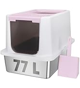 RIZZARI Stainless Steel Cat Litter Box, Semi-Enclosed Litter Box with Raised Edges, Anti-Leakage ...