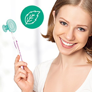Woman holding Toothbrush with Steripod