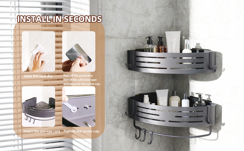 shower caddies install in seconds