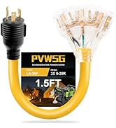 30 Amp to 20 Amp Adapter, 110 Generator Locking RV Distribution NEMA L5-30P Male to 3X 5-15R/5-20...