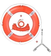 Life Preserver Ring 23"/28", Boat Safety Throw Rings with Bracket, Orange Buoy with Rope 98.5 FT ...