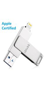 MFi Certified iDiskk 128GB Flash Drive for iPhone 17 16 iPad USB 3.0 Lightning Drive 4 in 1 Multi Fu...