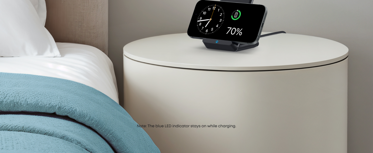 the blue LED indicator stays on while charging