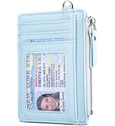Teskyer Slim Minimalist Wallet, RFID Blocking Credit Card Holder Leather Wallet with Zipper Pocke...
