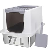RIZZARI Stainless Steel Cat Litter Box, Semi-Enclosed Litter Box with Raised Edges, Anti-Leakage ...